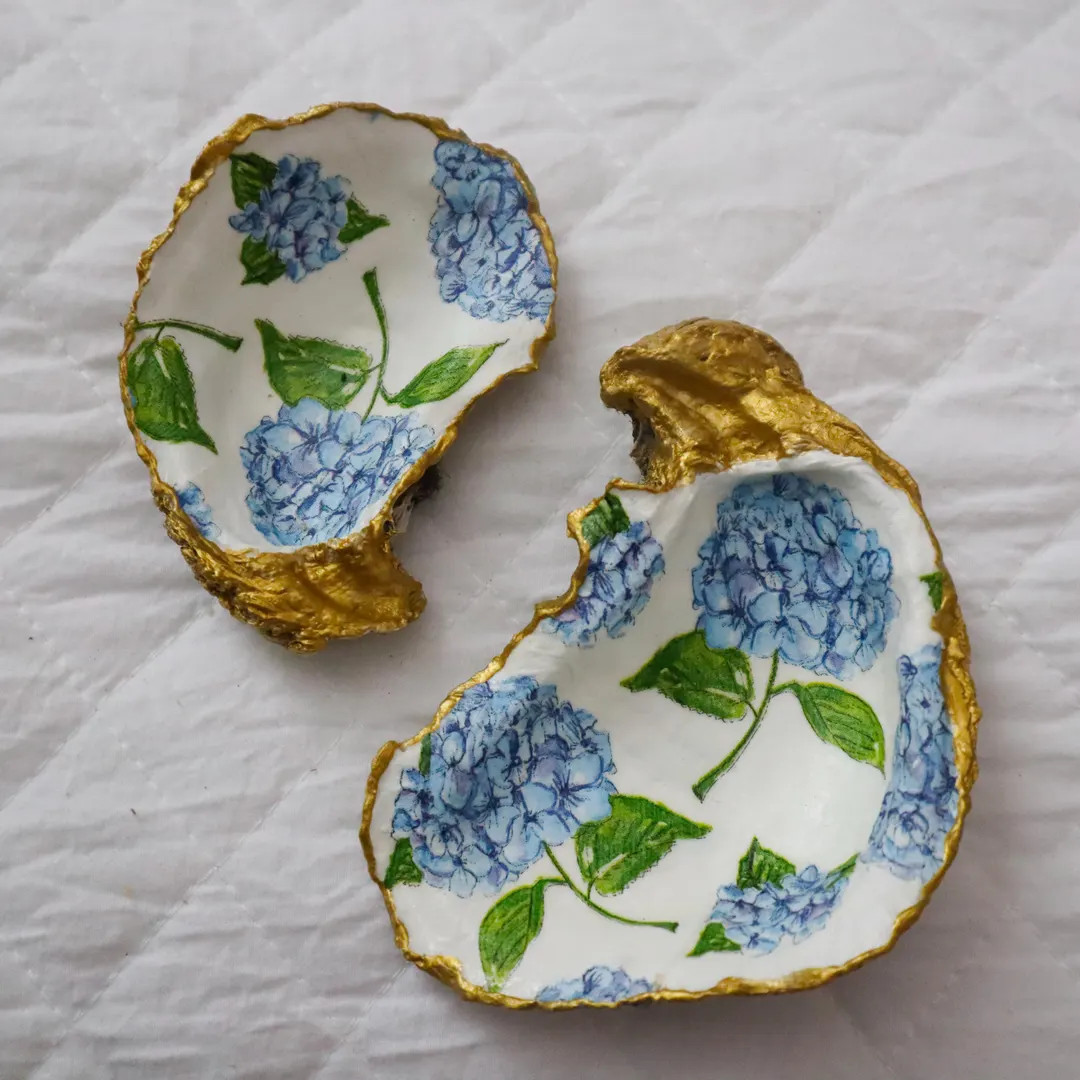Blue Hydrangea Oyster Shell Jewelry Holder Dish - Etsy | Etsy (US)