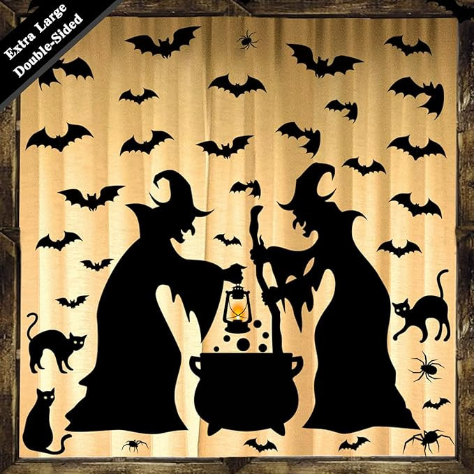 Bunny Chorus Halloween Decorations Window Clings Decor, Extra Large 2 Witches with Black Cat Bat ... | Amazon (US)