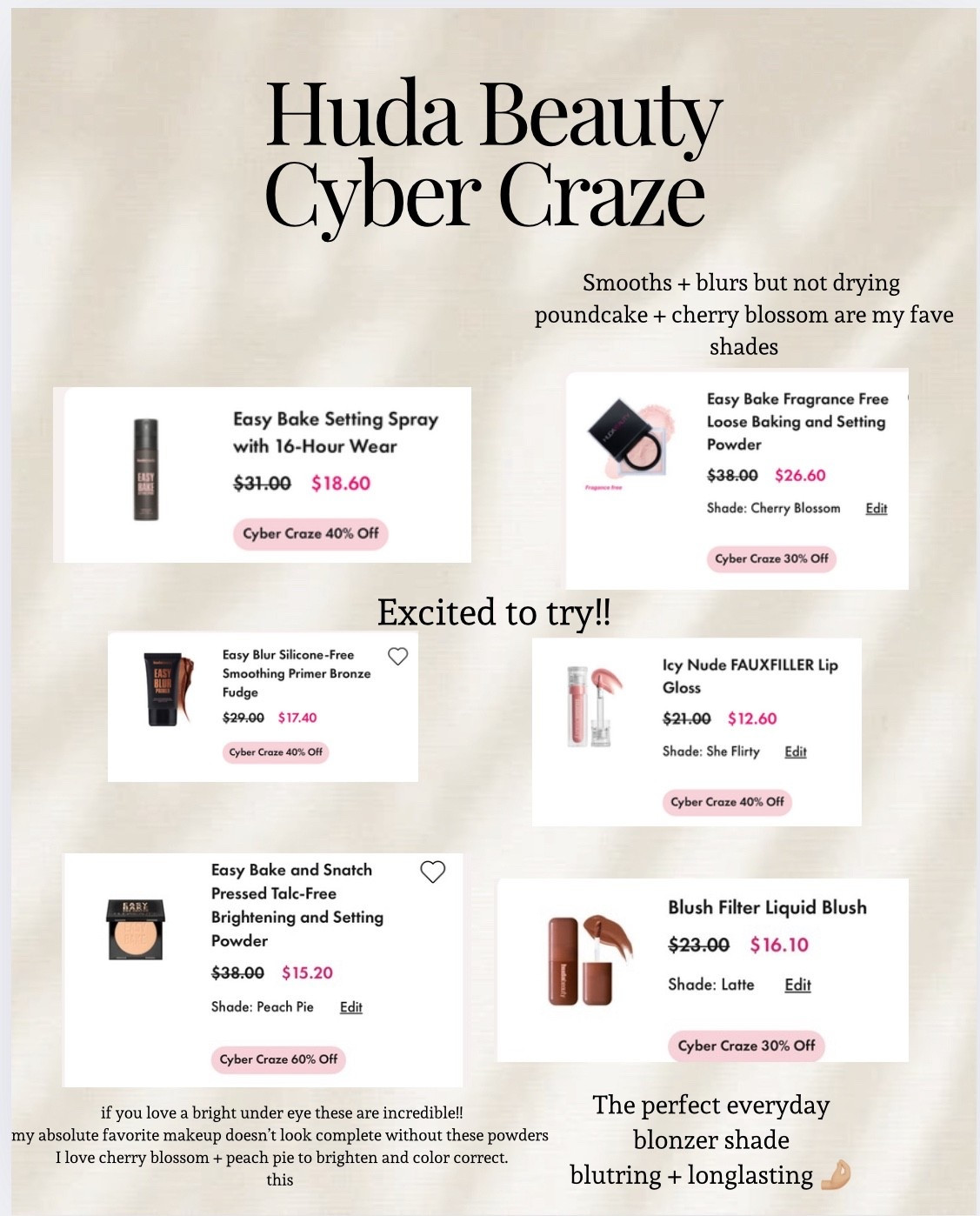 Huda beauty cyber craze sale is on now!! Up to 80% off!!
Sharing a few of my favorites and products I’m dying to try!



#LTKFindsUnder50 #LTKBeauty #LTKCyberWeek