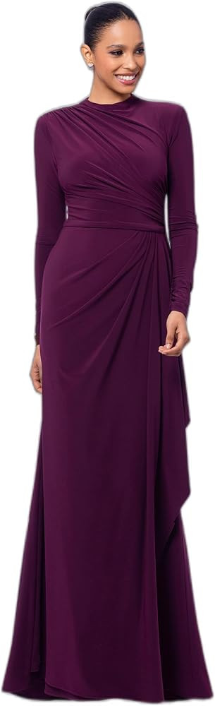 Betsy & Adam Women's Long Sleeve Stretch Knit Side Ruffle Dress | Amazon (US)