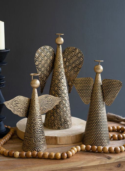 3 Piece Antique Gold Christmas Angel Set | Antique Farm House