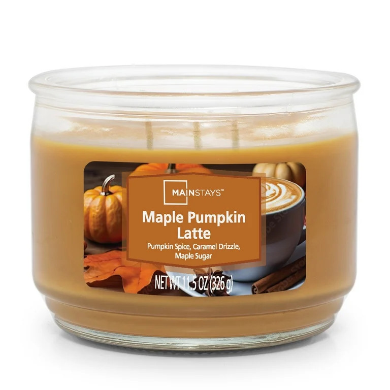 Mainstays 3-Wick Glass Jar Candle, Maple Pumpkin Latte, 11.5 oz | Walmart (US)