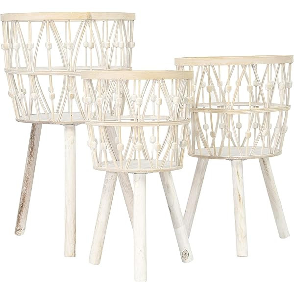 Creative Co-op 19.25", 20.5" & 25.5" Bamboo Wood Legs & Whitewashed Finish (Set of 3 Sizes) Baskets, | Amazon (US)