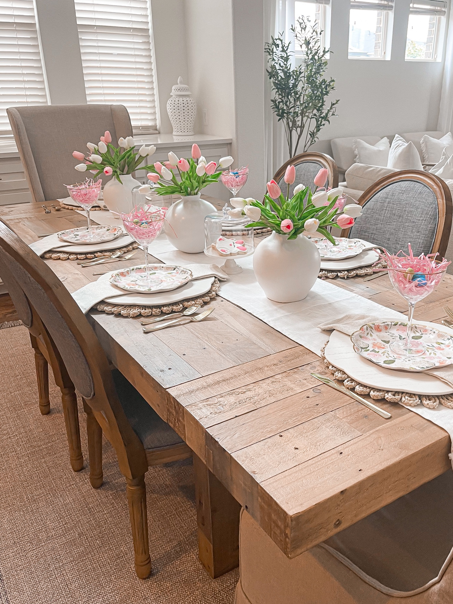 Spring / Easter tablescape 
Spring flowers - faux tulips - spring decor - spring table inspo 

#LTKhome #LTKsalealert #LTKSeasonal