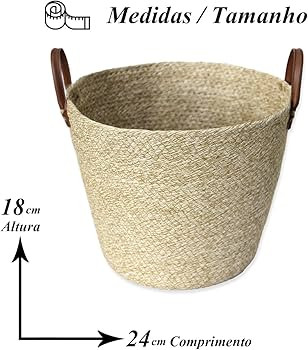CESTO ORGANIZADOR FIBRA NATURAL C/ALCA COURO TAM P (Natural) | Amazon (BR)