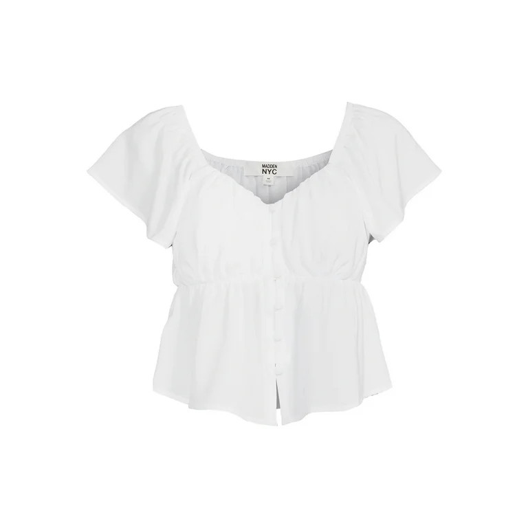 Madden NYC Juniors Flutter Sleeve Button Front Top | Walmart (US)