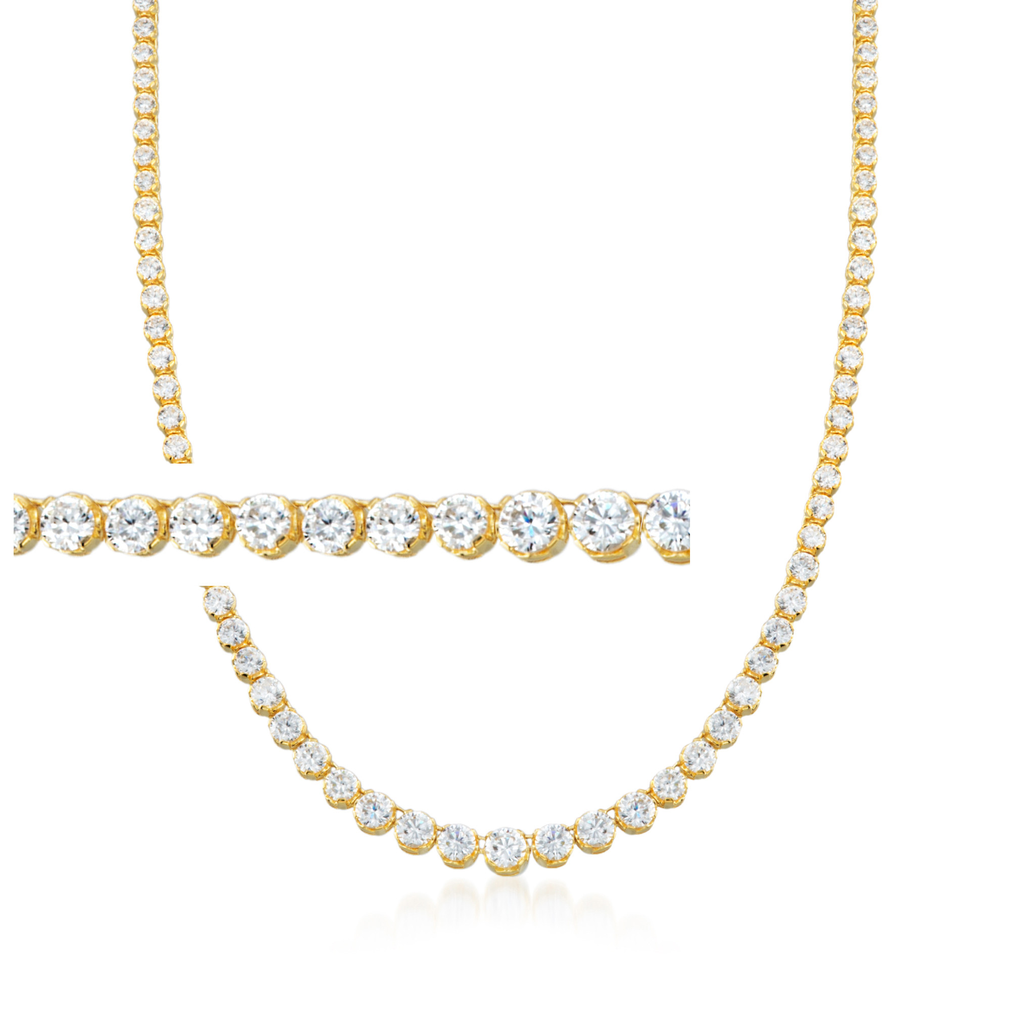 20.00 ct. t.w. Graduated CZ Tennis Necklace in 14kt Gold Over Sterling | Ross-Simons