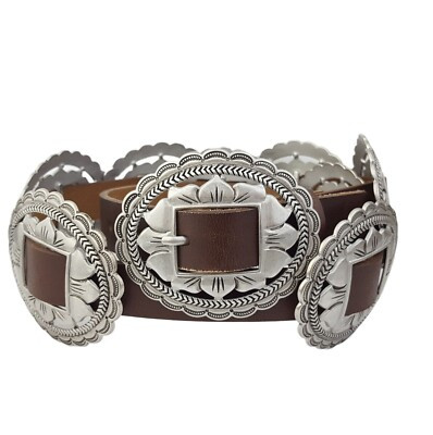 Fully Packed: Floral Concho Belt in Genuine Cowhide Leather | eBay US