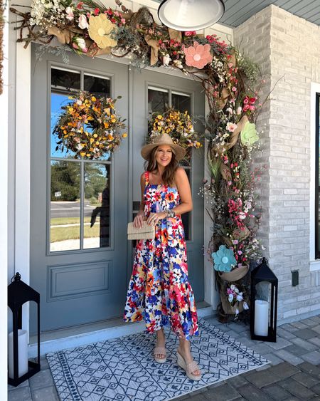 In a size 6 babydoll colorful floral maxi, wedges, clutch, hat and accessories for spring - all fits TTS.

#LTKfindsunder50 #LTKSeasonal #LTKstyletip