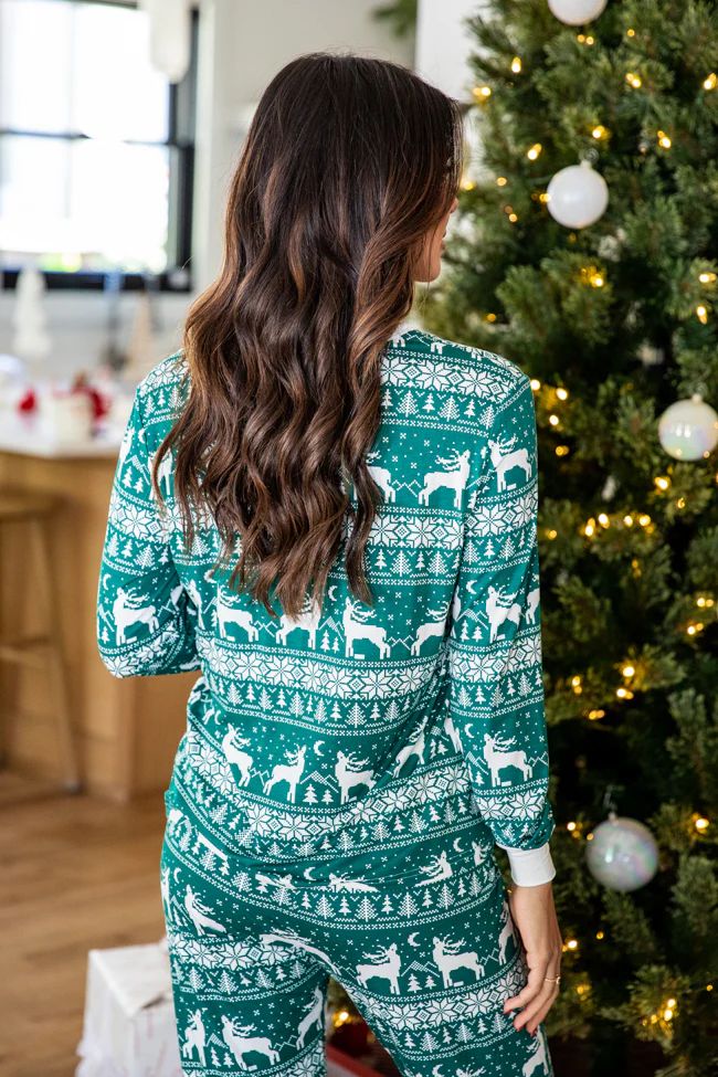 Underneath The Tree Green Christmas Print Pajama Top | Pink Lily