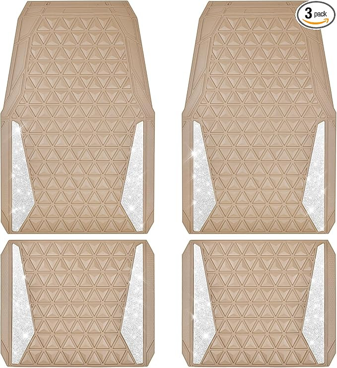 CAR PASS Bling Diamond Car Mats Rubber Floor Mats Full Set Anti-Slip 3D Rhombus Waterproof Trim t... | Amazon (US)