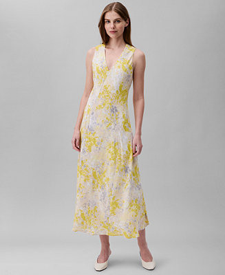 Calvin Klein Women's Abstract-Print V-Neck Midi Dress - Macy's | Macy's