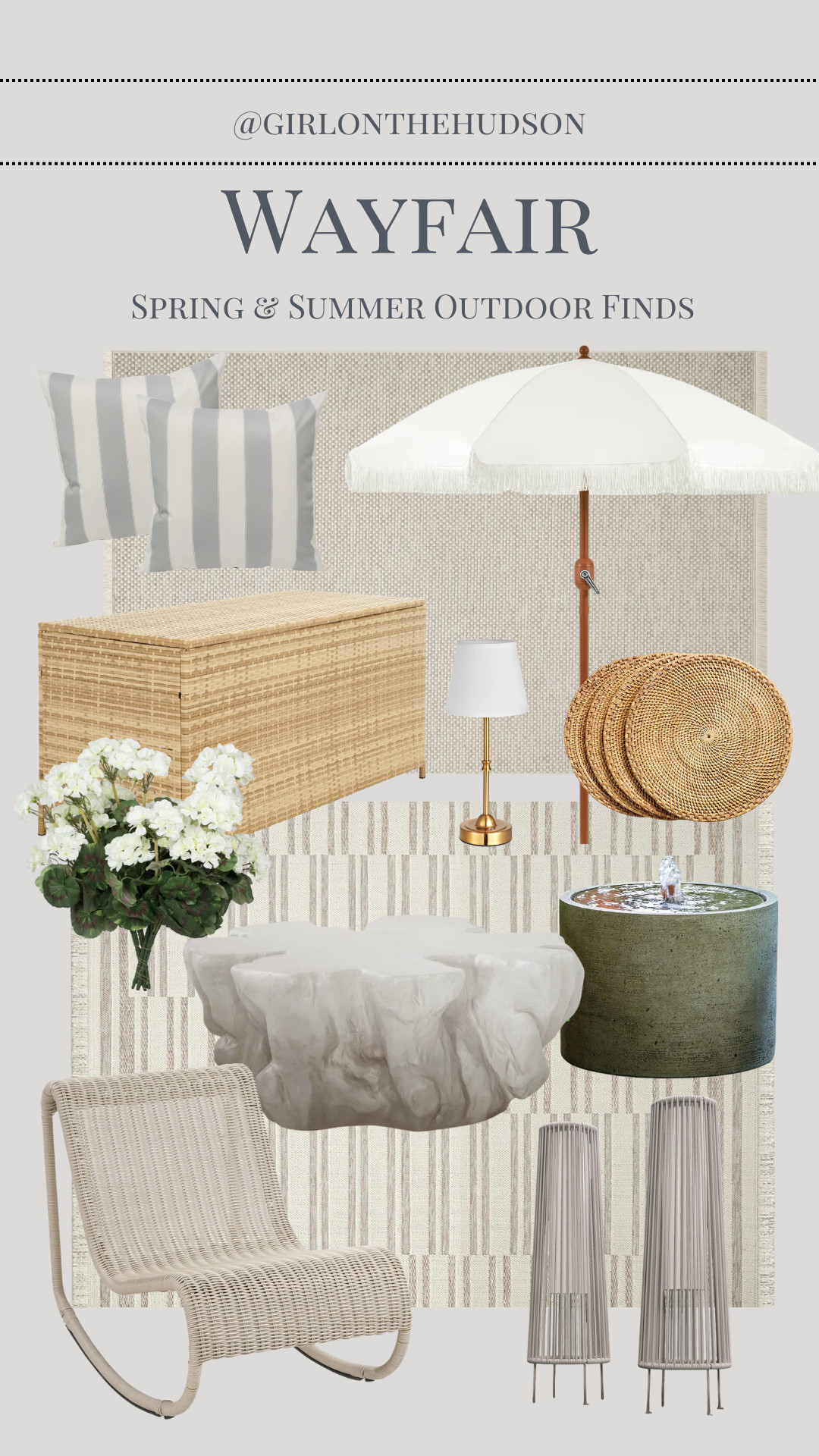#ad So many amazing outdoor furniture and accessory finds from @Wayfair and Memorial Day Weekend is the best time to grab them all! 

Our outdoor rugs have lasted years (and still look gorgeous!!) -- perfect for that perfect modern coastal look. I also found the prettiest throw pillows for our sofas and rocking chairs, a woven storage box that blends seamlessly with our decor (for all of the kids' toys), an umbrella that will make you feel like you're on vacation, and outdoor solar lights that let you entertain when the sun goes down.

#WayfairPartner#Wayfair 

 #LTKSeasonal #LTKHome #LTKSaleAlert
