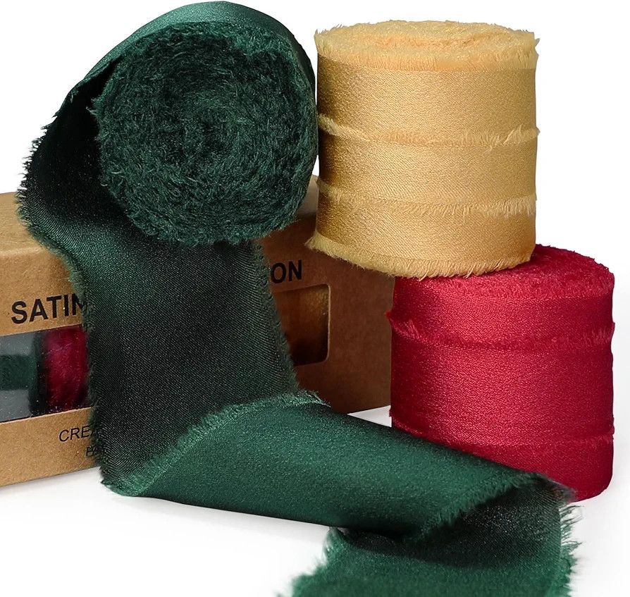 Amazon.com: Christmas Tree Ribbon for Gift Wrapping - Keypan Silk Satin Chiffon Ribbons for Craft... | Amazon (US)