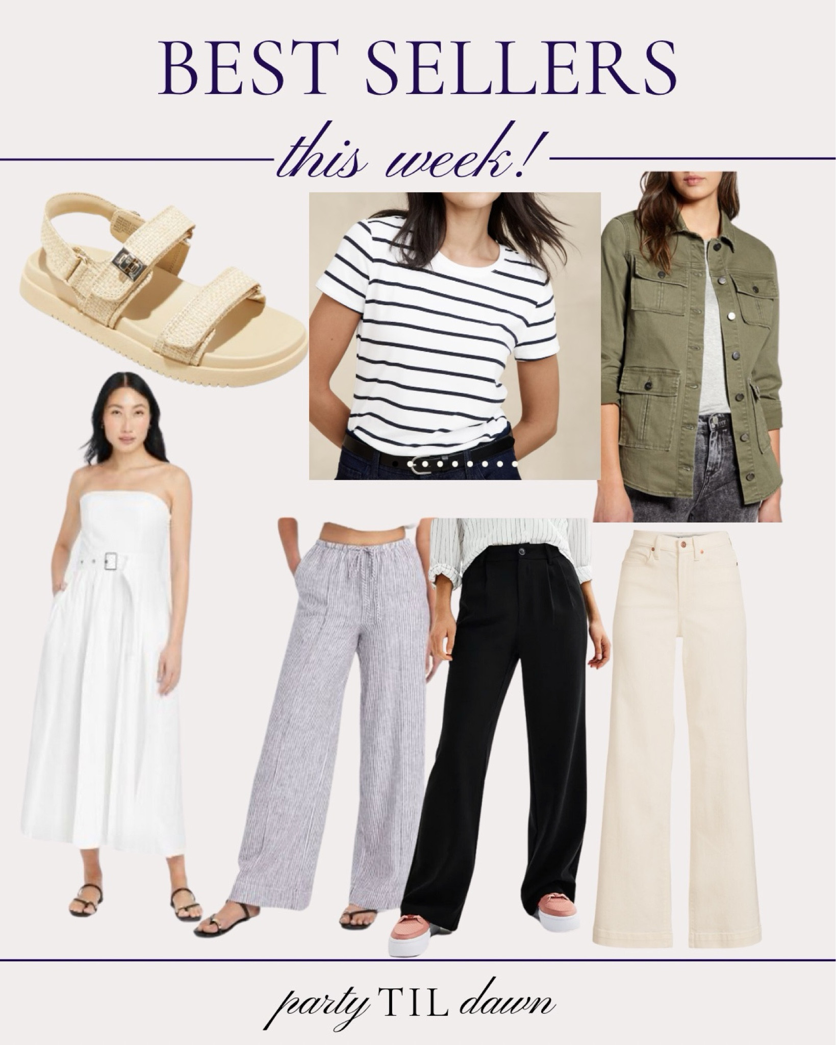 Brest sellers this week!! 🙌🏻

Stripes tee, linen pants, white dress, off white jeans, black trousers, sandals, olive jacket, spring jacket

#LTKover40 #LTKfindsunder100 #LTKSeasonal