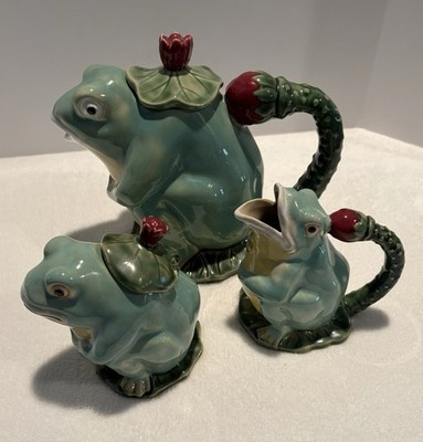 Henrickson Imports Majolica Style Frog Teapot With Matching Sugar And Creamer | eBay US