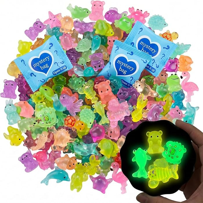 200 Pcs Mini Resin Animals Blind Bags, Glow in The Dark & Glitter Mystery Animals, Individually W... | Amazon (US)