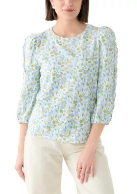 Crown & Ivy Women's Ruched Sleeve Puff Shoulder Printed Top | Belk