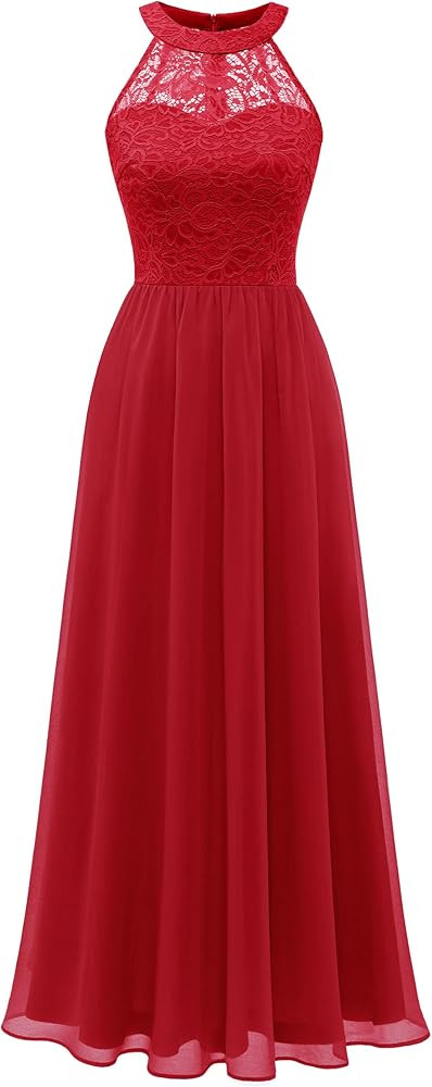 Wedtrend Women's Formal Dress, Halter Long Prom Dress Floral Lace Bridesmaid Dresses | Amazon (US)