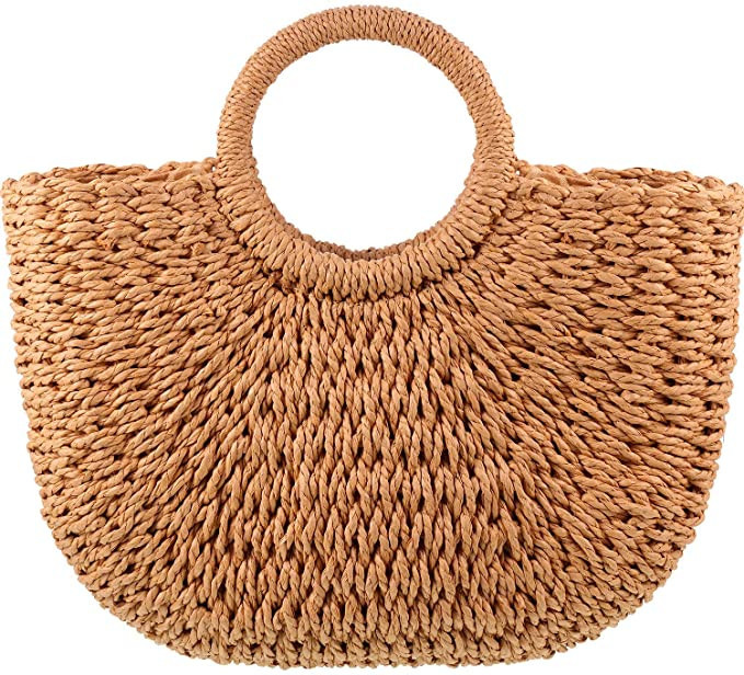 Frienda Straw Tote Bag Summer Beach Bag Handmade Straw Woven Handbag for Women Travel | Amazon (US)