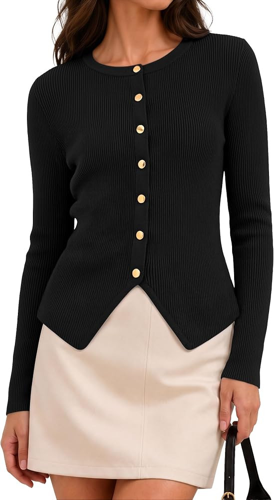 ZESICA Womens Fall Long Sleeve Button Fitted Cardigan Sweaters | Amazon (US)