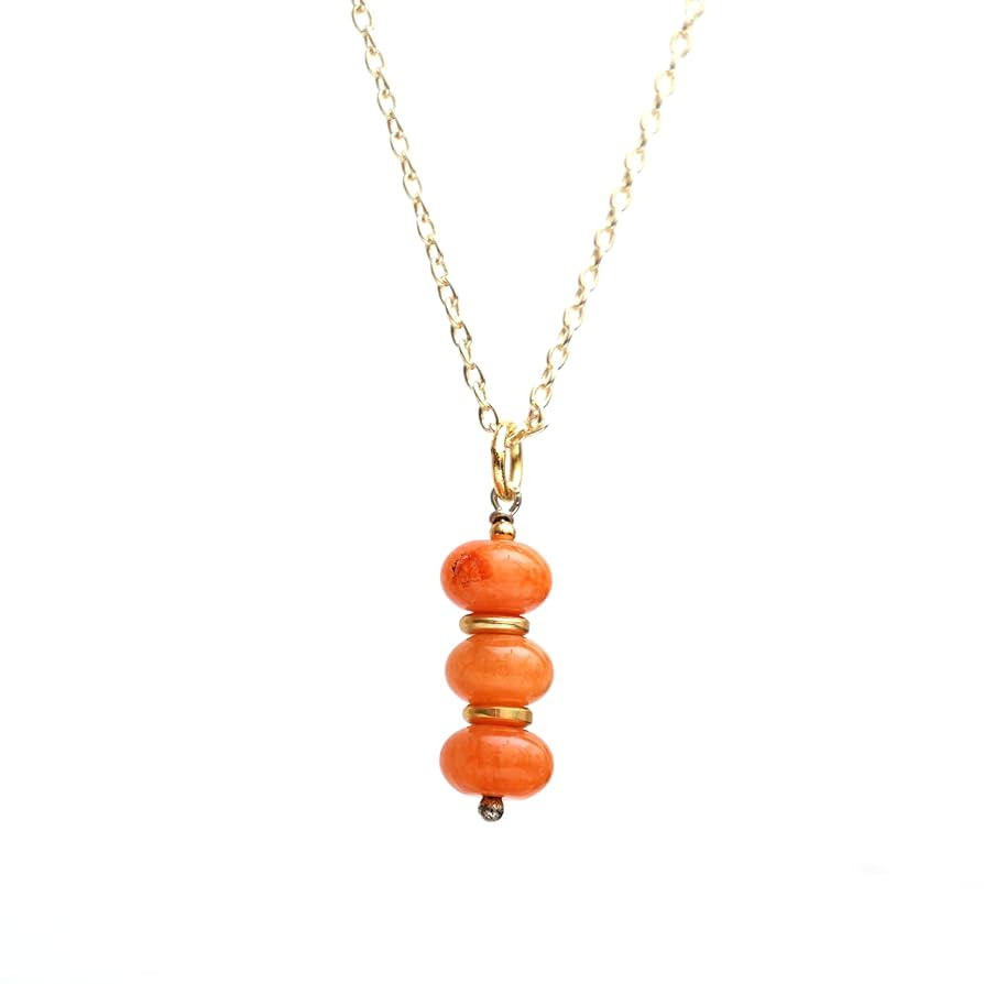 Gempires Orange Carnelian Pendant Necklace, July Birthstone Beaded Bar Necklace, Casual Wear, Gif... | Amazon (US)