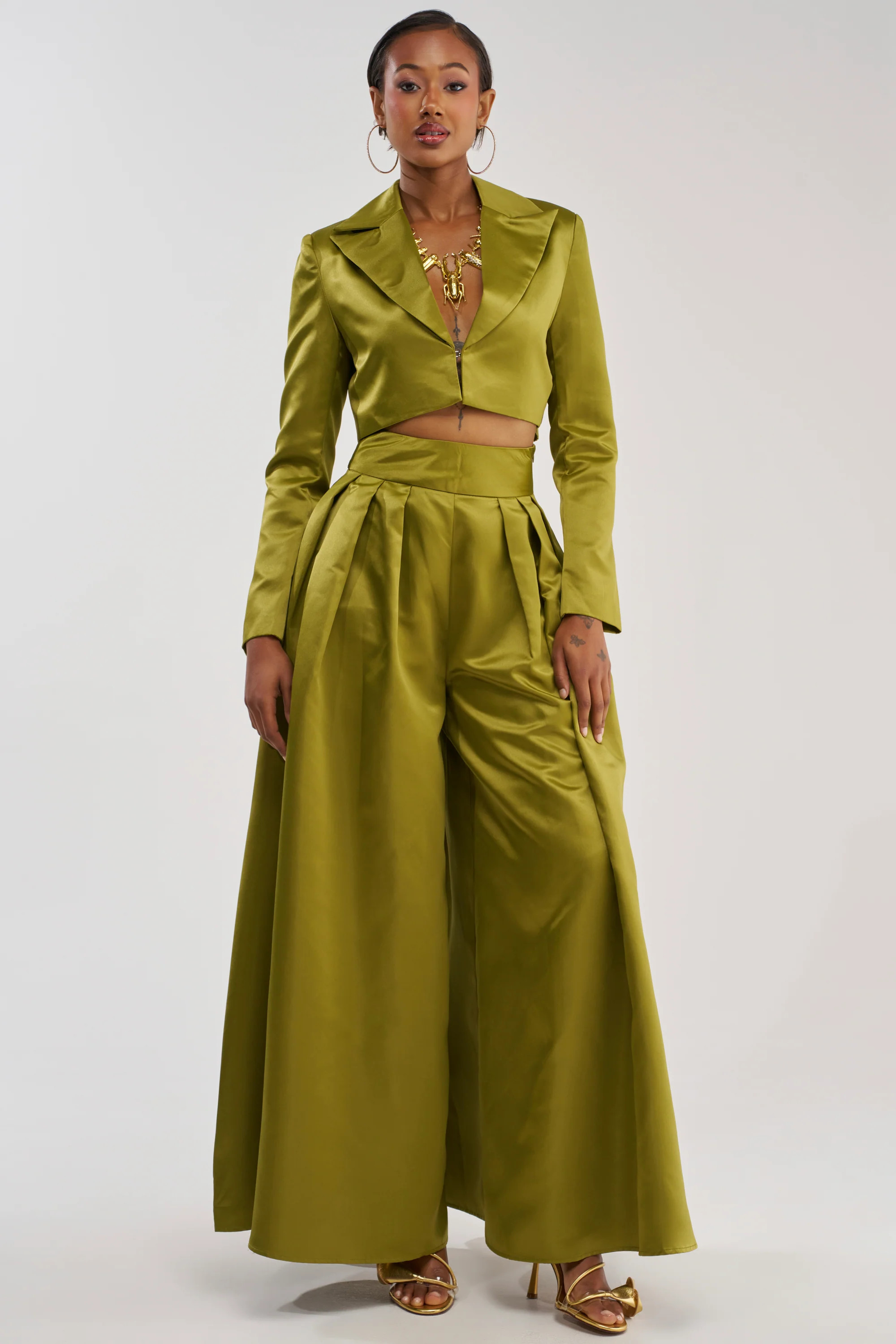 Satin Wide Leg Palazzo Pants in Green | AKIRA | AKIRA