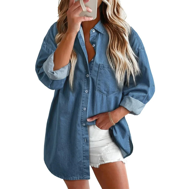 Fantaslook Denim Shirts for Women Button Down Blouses Long Sleeve Casual Tops Fall Outfits | Walmart (US)