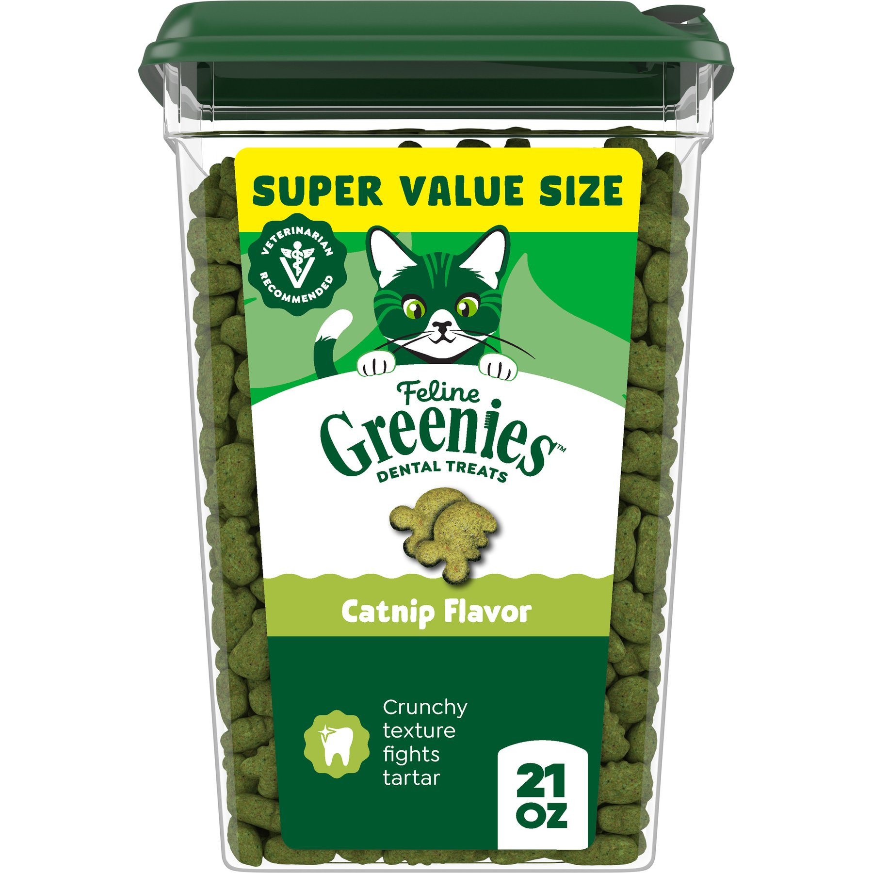 Greenies Feline Catnip Flavor Adult Natural Dental Cat Treats, 21-oz tub | Chewy