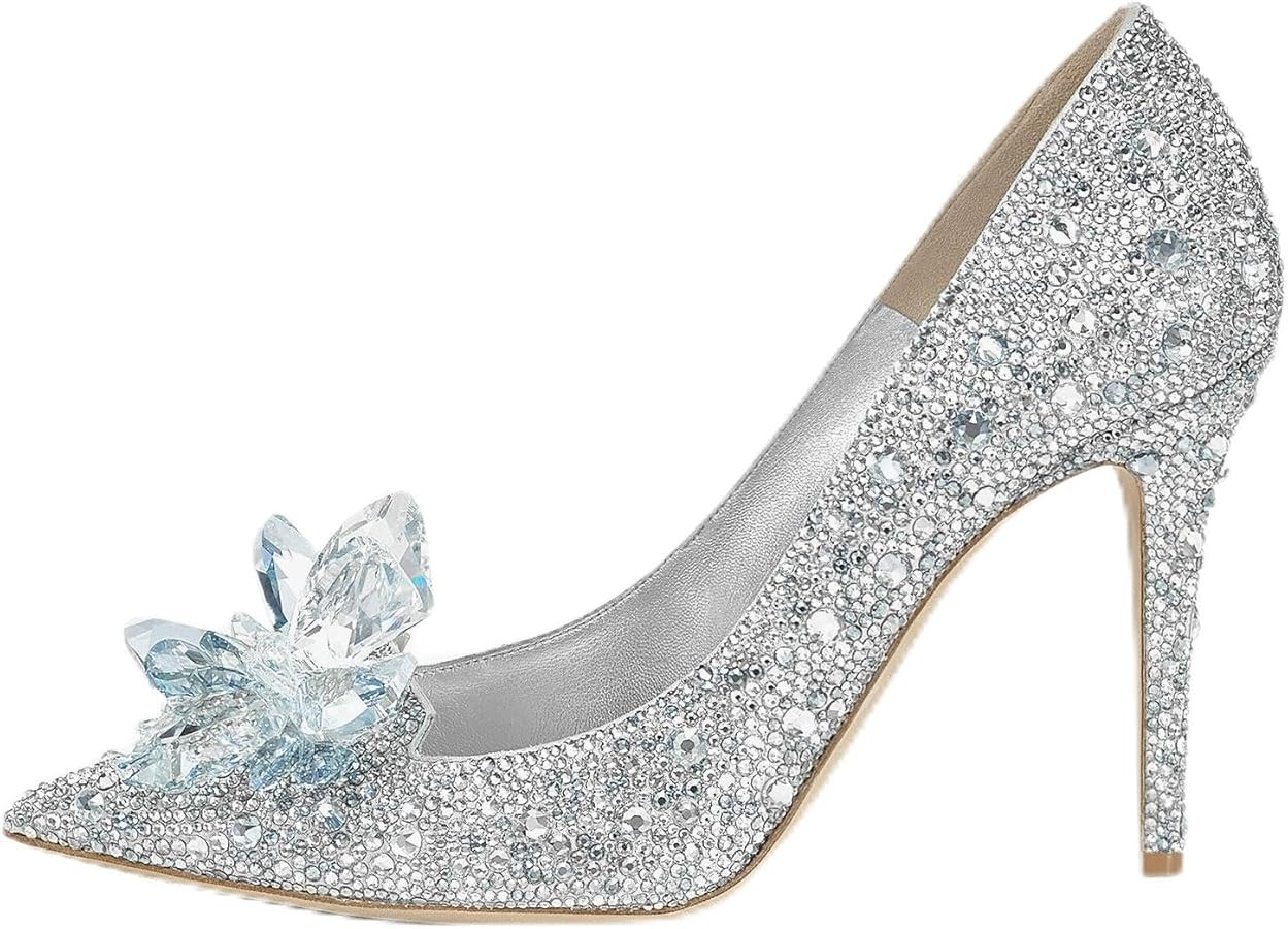 sexytag Women's Crystal Rhinestone Poined Toe Pumps Clear Stiletto High Heels | Amazon (US)