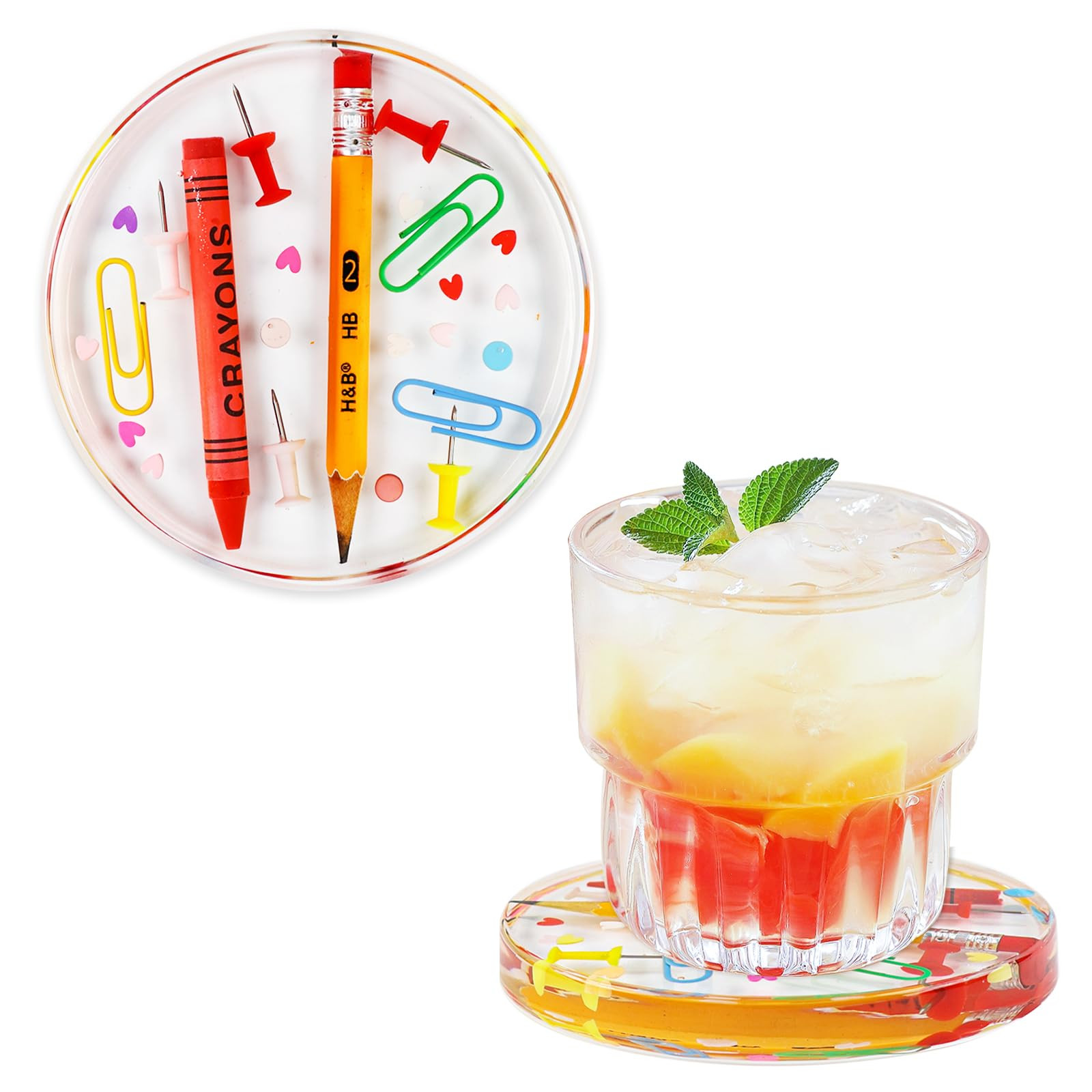 2 Pcs Teacher Appreciation Coasters Appreciation Gifts Pencil Crayon Resin Coasters, Reusable Wat... | Amazon (US)
