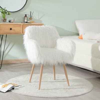 PAGED Faux Fur Upholstered Accent Chair Comfy Armchair with Metal Legs for Living Room, Reading Room, White | Target