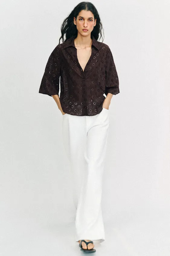 SHIRT WITH CUTWORK EMBROIDERY | Zara UK