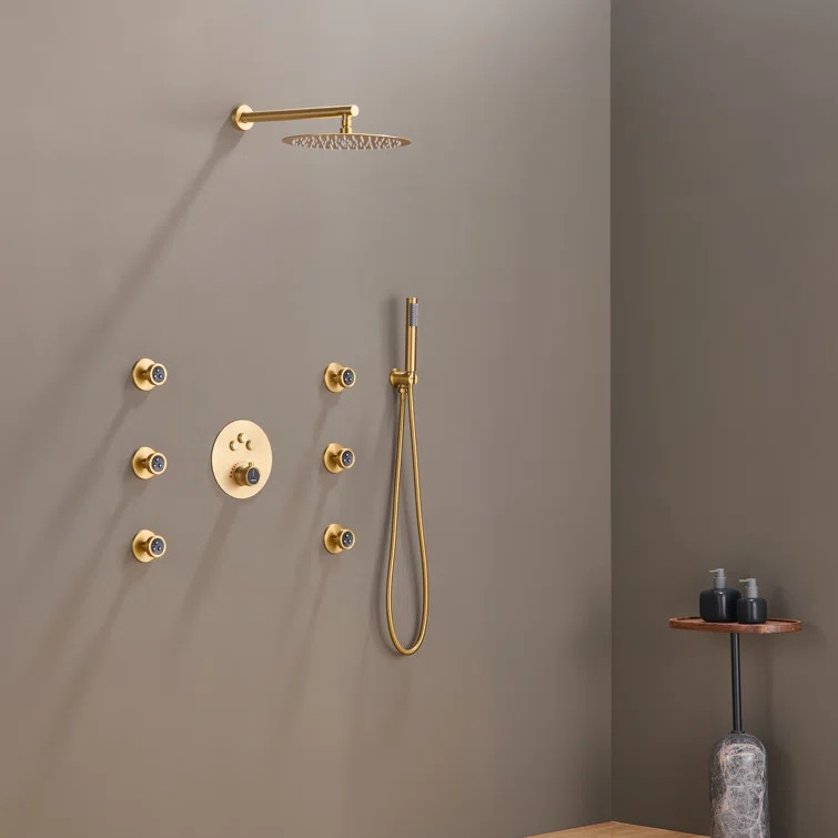 CS6224-12BG Thermostatic Rainfall Shower System with Rough in-Valve and Shower Body Spray | Wayfair North America