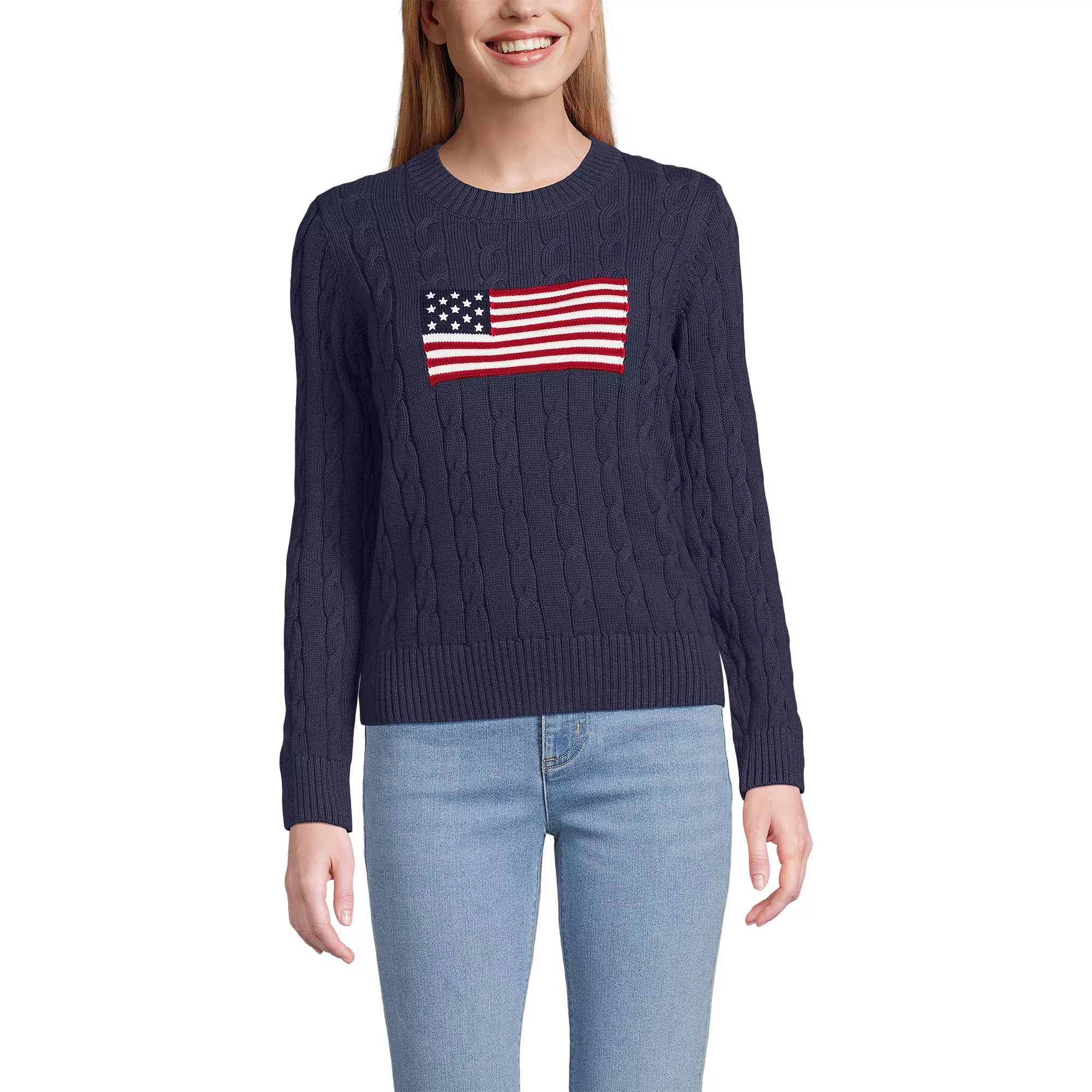 Women's American Flag Drifter Cable Sweater | Lands' End (US)