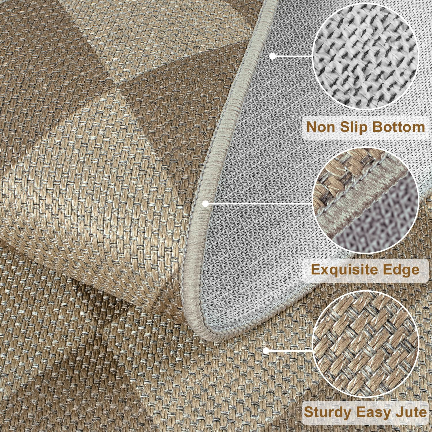 Easy Jute Checkered Entryway Rug, 2x3 Brown Modern Indoor Outdoor Doormat, Washable Non-Slip Neut... | Amazon (US)