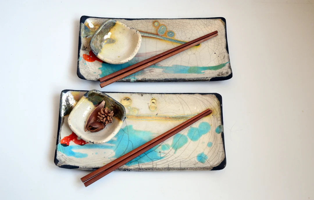 Sushi Set / Sushi Plates+bowls / Raku Pottery / Japanese Ceramic / Art - Etsy | Etsy (US)