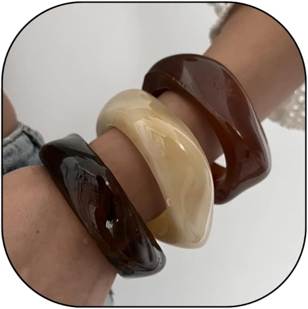 3PCS Acrylic Resin Bracelets Bangles for Women Colorful Chunky Bangle Bracelet Irregular Stackabl... | Amazon (US)