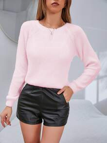 Fluffy Knit Raglan Sleeve Sweater | SHEIN