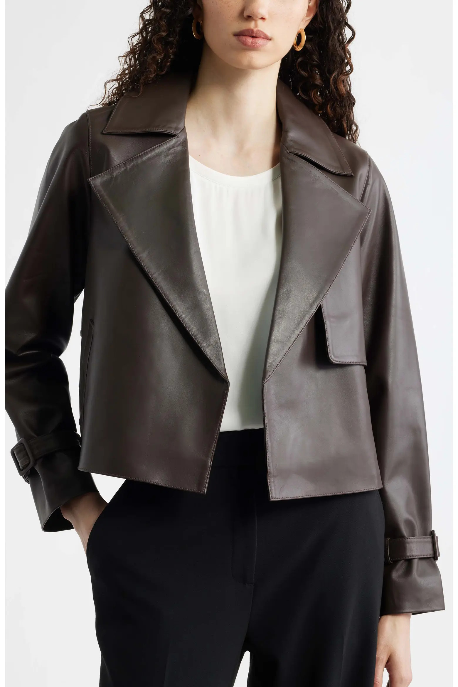 Crop Leather Trench Coat (Women) | Nordstrom | Nordstrom