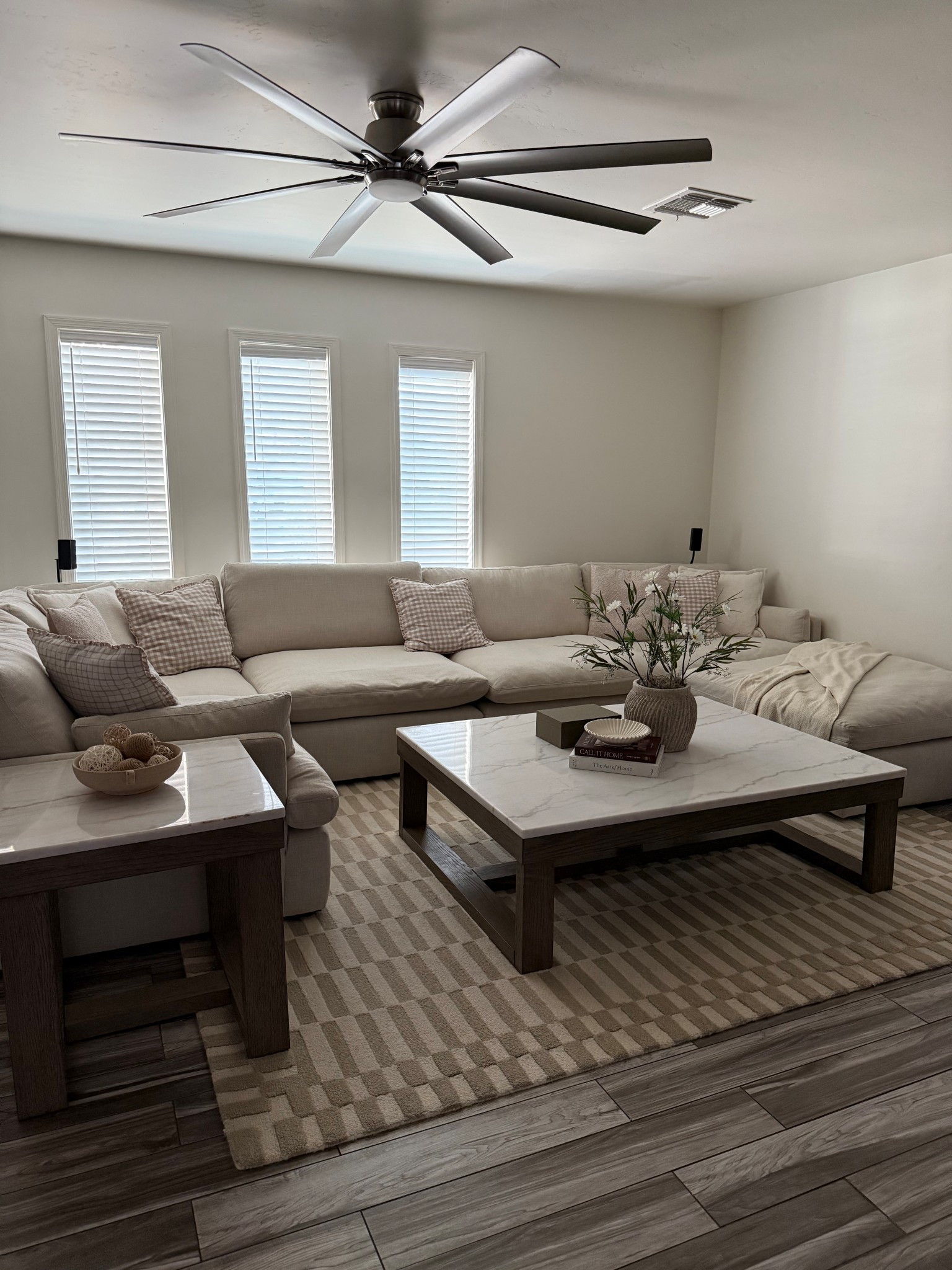 Sectional, coffee table, and side tables are from Ashley Yuma Furniture
Big planter pot is from Michaels and the stems in it too 