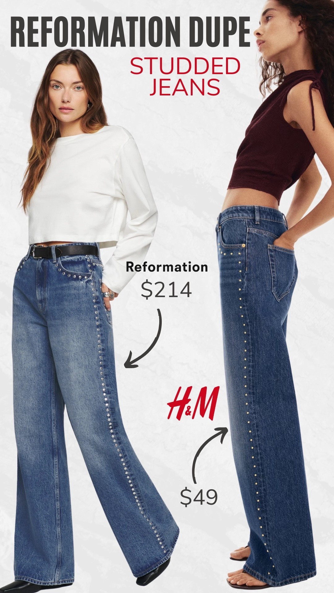 Reformation studded jeans dupe from H&amp;M

#LTKOver40 #LTKFindsUnder50 #LTKSaleAlert
