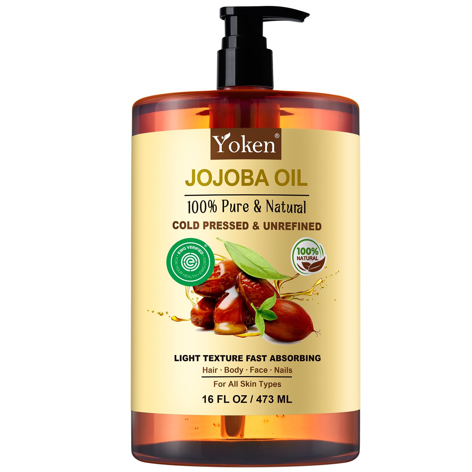 Pure Jojoba Oil EWG Verified 16 fl oz, 100% Natural Jojoba Oil for Hair, Skin & Face, Cold Presse... | Amazon (US)