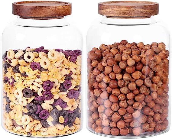 Thicken Glass Storage Jar, Food Storage Container/Canisters with Airtight Wooden Lid for Tea, Cof... | Amazon (US)