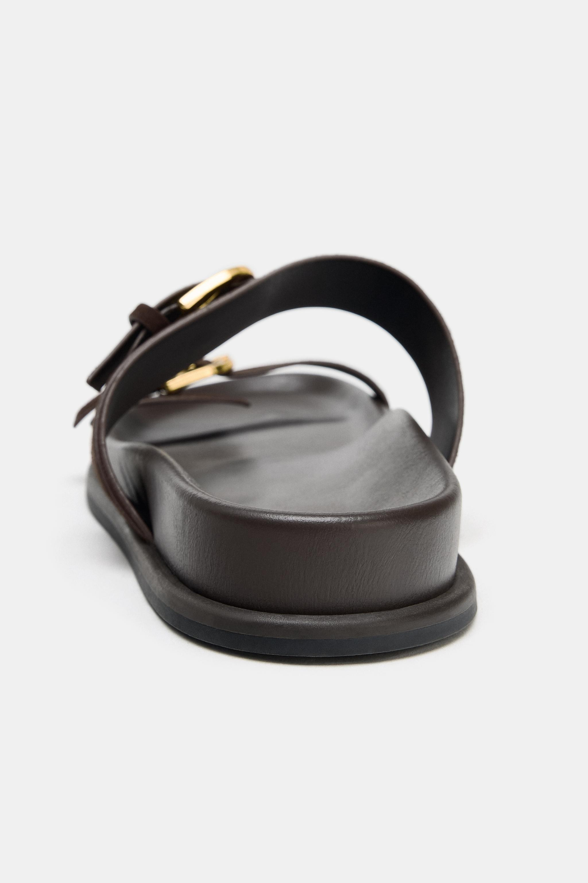 DOUBLE-BUCKLE LEATHER SANDALS | Zara UK