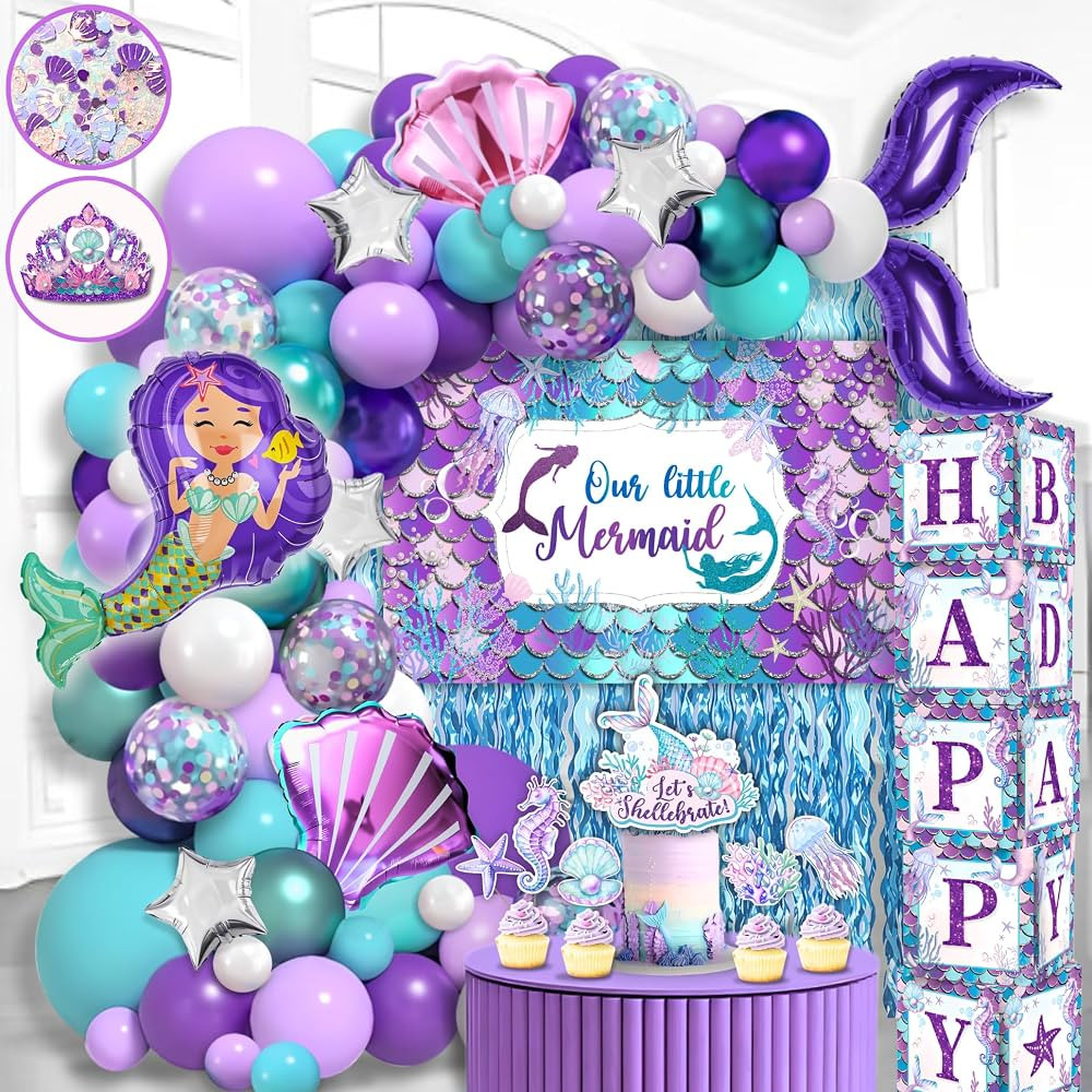 248 Pieces Little Mermaid Birthday Decorations Kit, All-in-1 Girl's Party Decor Package With Merm... | Amazon (US)