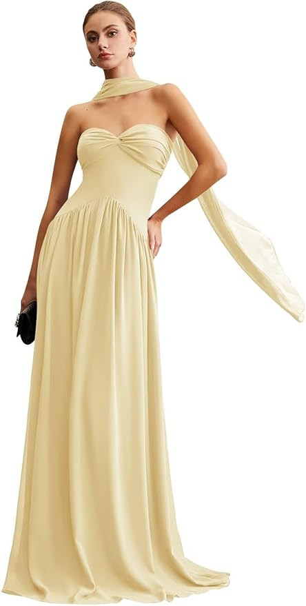 Pleats Corset Bridesmaid Dresses 2025 Long for Women Chiffon Formal Evening Dress TN338 | Amazon (US)