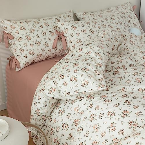 HighBuy Boho Duvet Cover Twin XL 3 Piece Cottagecore Pink Floral Bedding Set for Teen Girl Dorm Vintage Flowers Room Decor Princess Bedding 1 Twin XL Duvet Cover 2 Pillowcases with Bow Ties | Amazon (US)