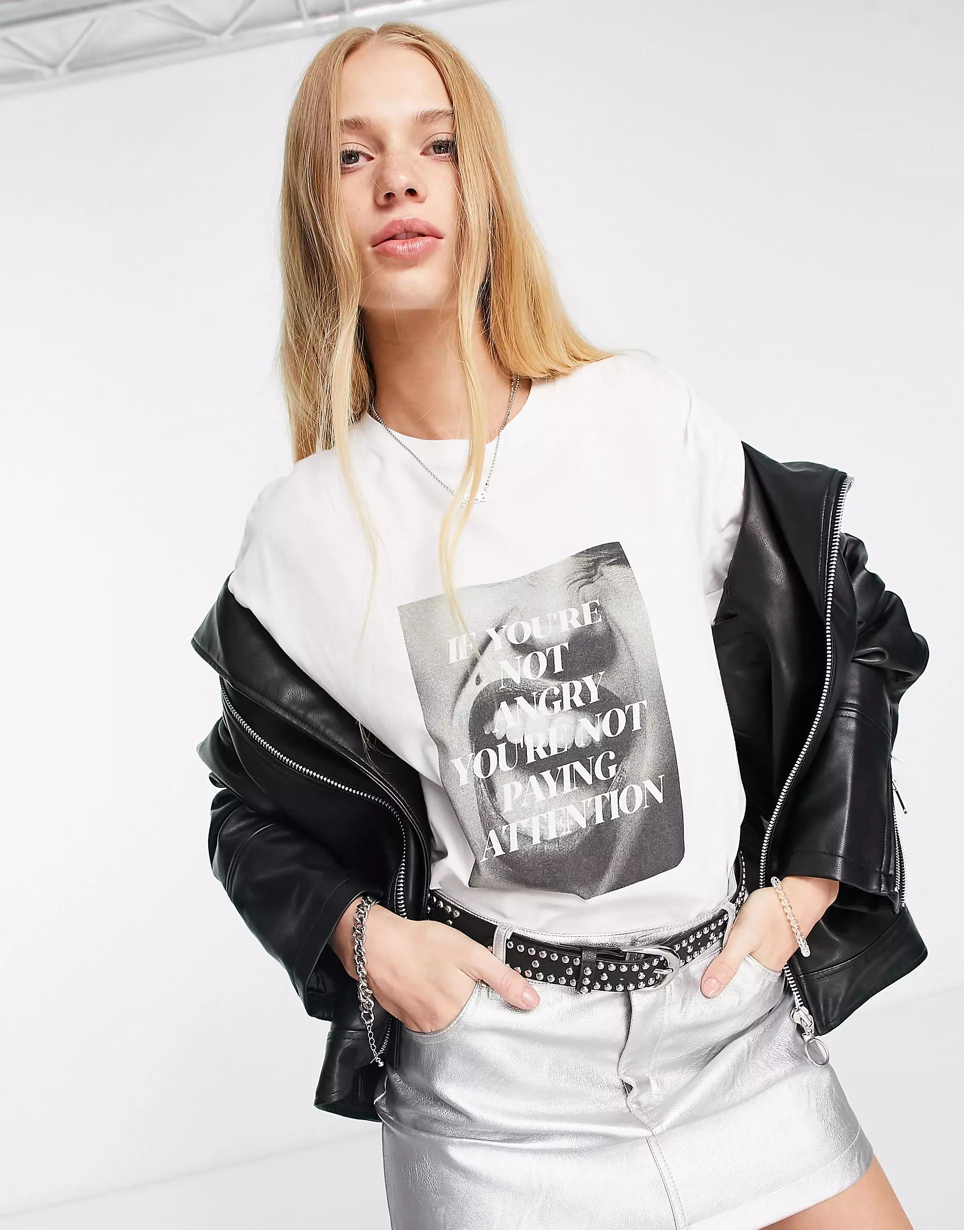 ASOS DESIGN oversized T-shirt with if you're not angry you're not paying attention graphic slogan... | ASOS (Global)