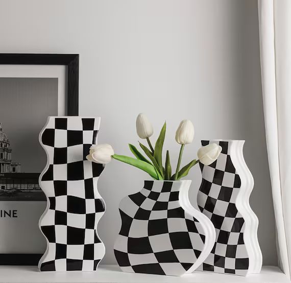 Check Ceramic Vase Black and White Decoration Modern | Etsy | Etsy (US)